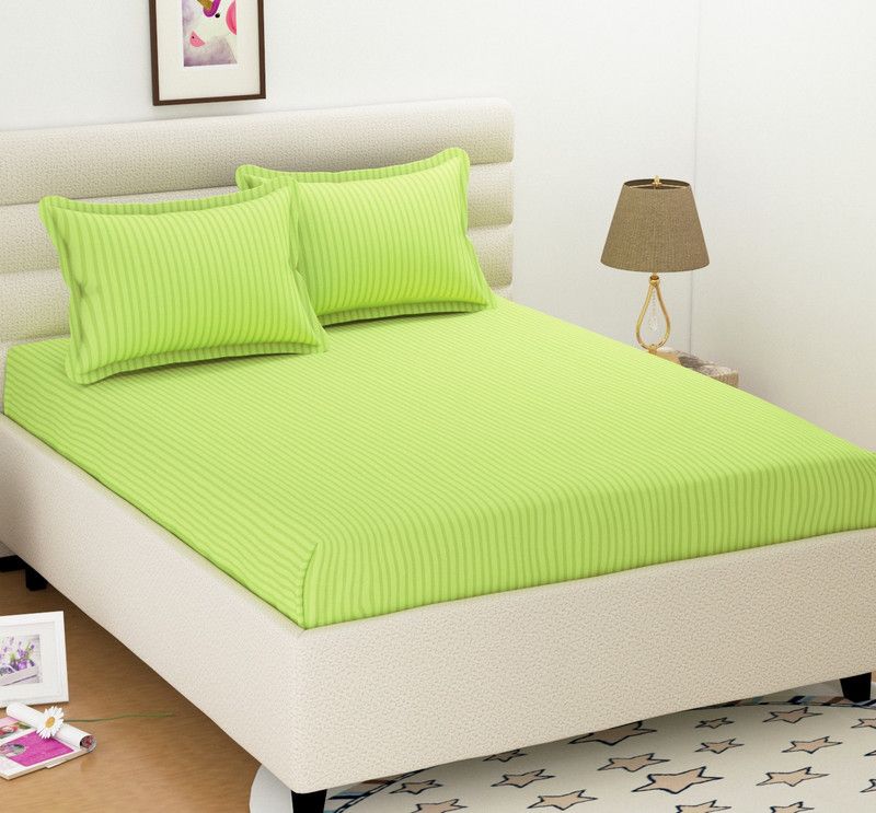 Divine Homes 144 TC Polycotton Double Striped Flat Bedsheet  (Pack of 1, Green)