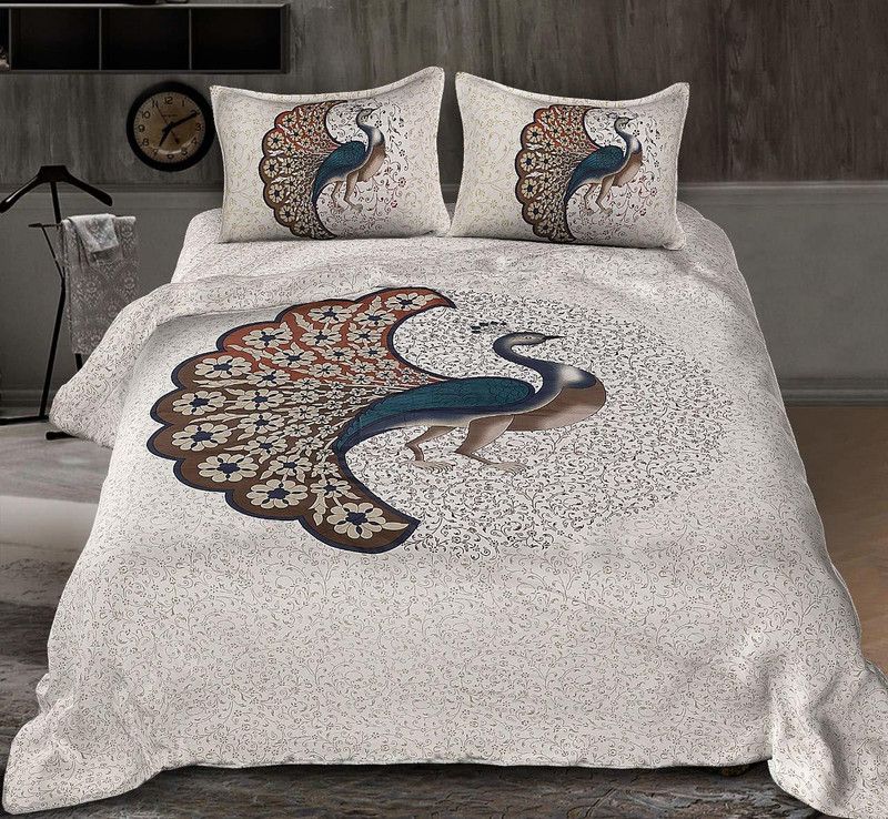 EasyGoods 400 TC Cotton King Jaipuri Prints Flat Bedsheet  (Pack of 1, White)