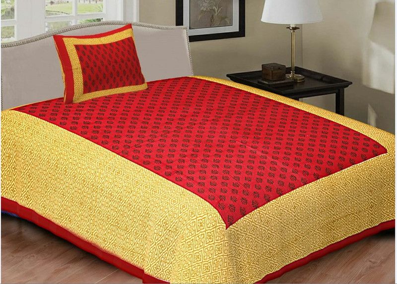 shrihans 140 TC Cotton King Jaipuri Prints Flat Bedsheet  (Pack of 1, Multicolor)