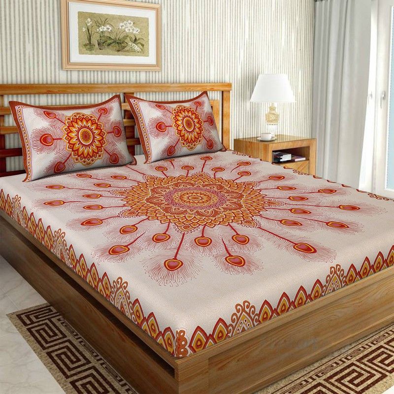 UNIQCHOICE 104 TC Cotton Double Printed Flat Bedsheet  (Pack of 1, Red)