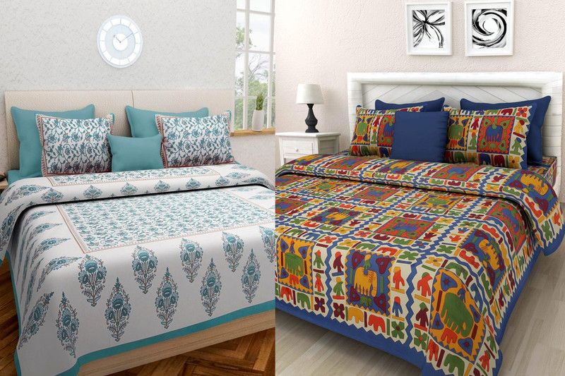 Duronet 180 TC Cotton Queen Printed Flat Bedsheet  (Pack of 2, Multicolor)