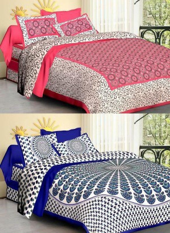 Shopoj 180 TC Cotton King Printed Flat Bedsheet  (Pack of 2, Black, Red)