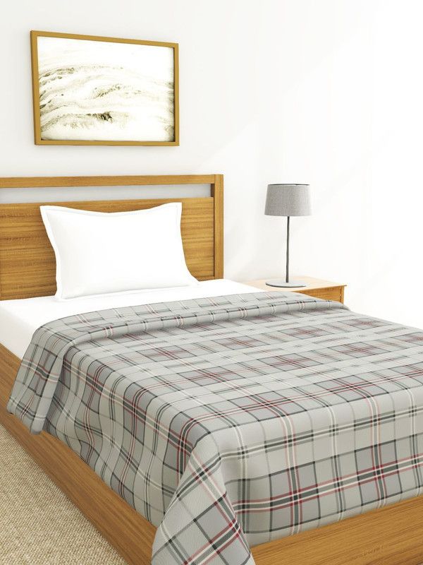 Bianca Checkered Single Comforter for AC Room  (Cotton, Grey)