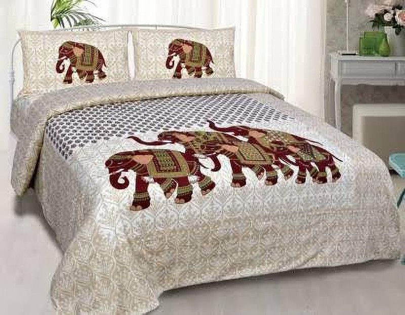 MIVAAN CREATION 180 TC Cotton Double Animal Flat Bedsheet  (Pack of 1, Brown, grey)