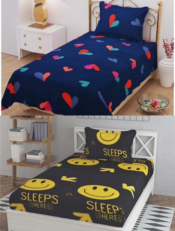 DEVICE 225 TC Polycotton Single Printed Flat Bedsheet  (Pack of 2, Multicolor)