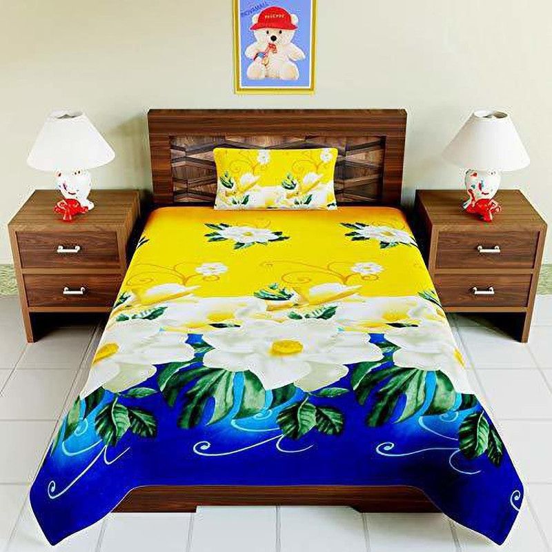 SHAKRIN 140 TC Polyester Single 3D Printed Flat Bedsheet  (Pack of 1, Yellow)