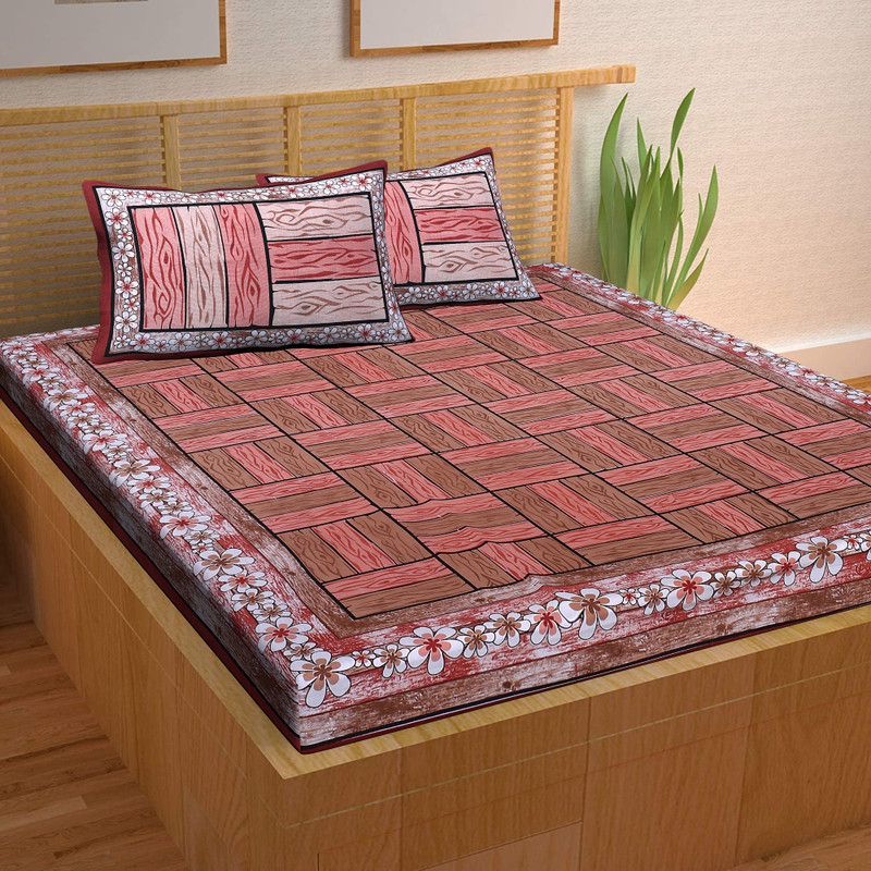 ATHARV CREATIONS 160 TC Cotton Double Geometric Flat Bedsheet  (Pack of 1, Brown)