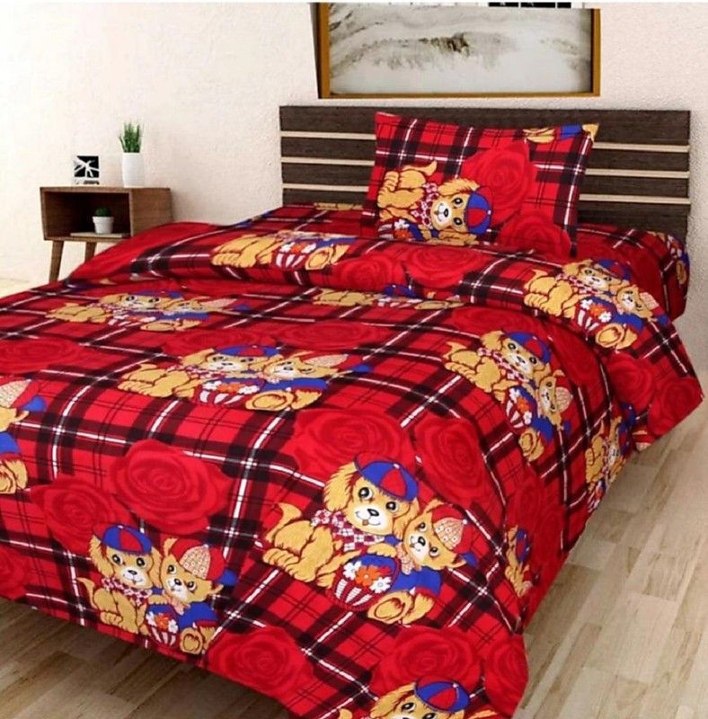 JAAT HUB 144 TC Polycotton Single Cartoon Flat Bedsheet  (Pack of 1, Design7)
