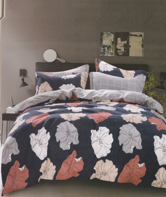 Belgium Furnishings 200 TC Cotton Double Floral Flat Bedsheet  (Pack of 1, Blue)