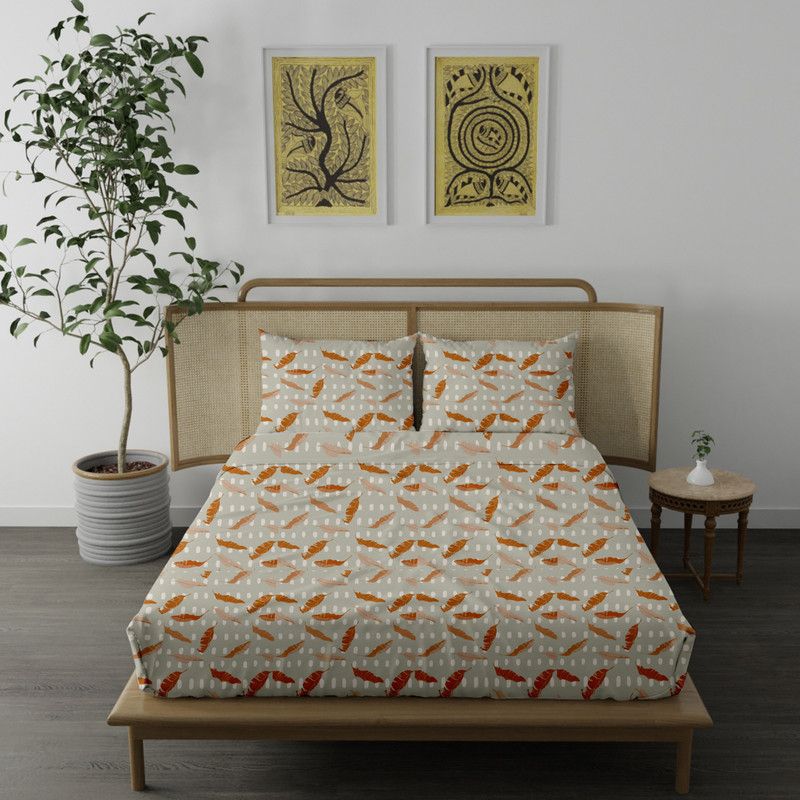 Blue Dahlia 220 TC Cotton King Printed Flat Bedsheet  (Pack of 1, Penny Brown)