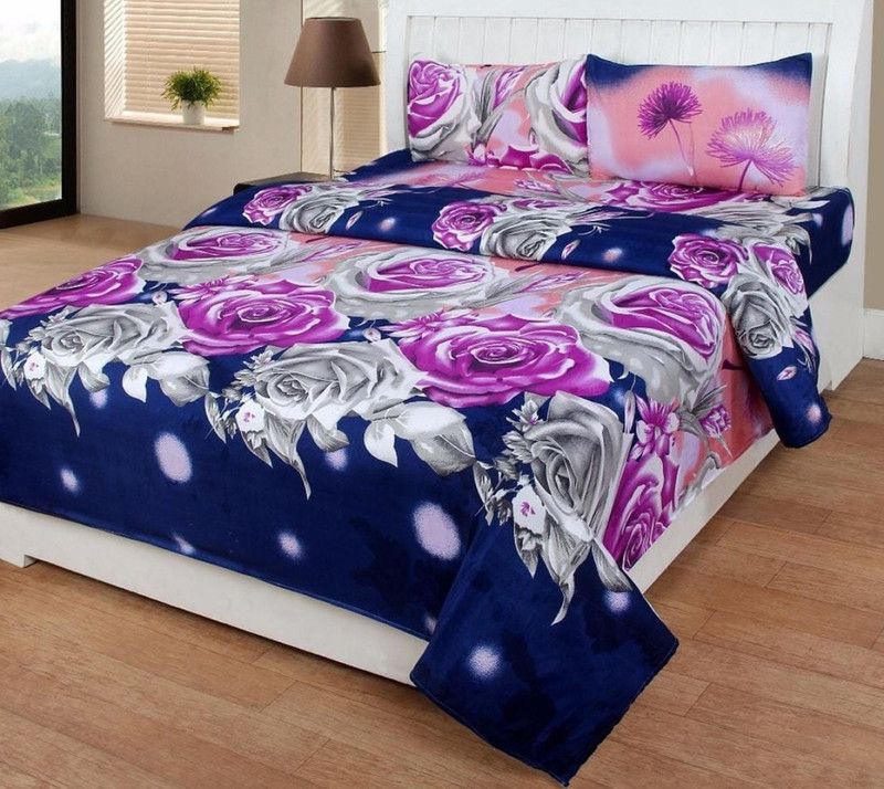 BRWM 140 TC Cotton Double Floral Flat Bedsheet  (Pack of 1, Blue)