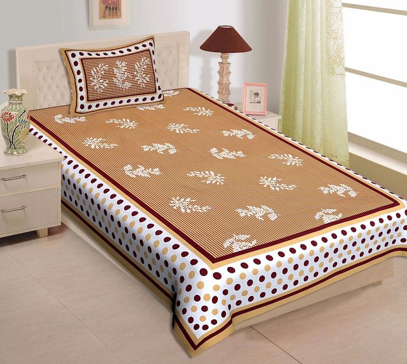 KAANY FAB 104 TC Cotton Double Jaipuri Prints Flat Bedsheet  (Pack of 1, Brown)