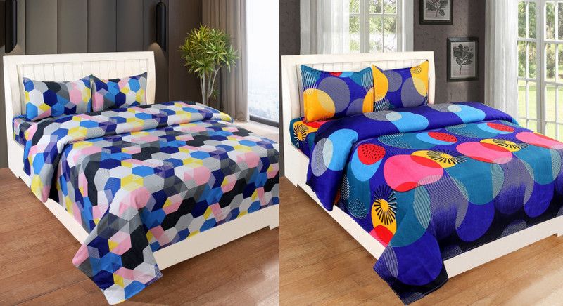 CECARO 160 TC Microfiber, Polycotton Queen Printed Flat Bedsheet  (Pack of 2, Multicolor)