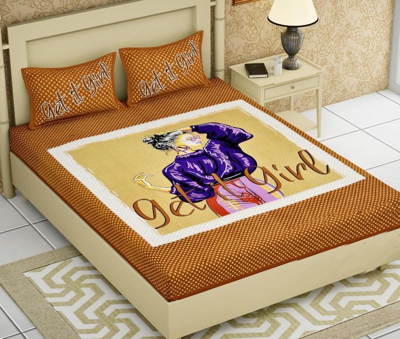 Deswal Creation 200 TC Cotton Double Printed Flat Bedsheet  (Pack of 1, Yellow)