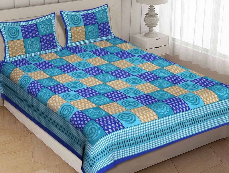 280 TC Cotton Double Bedsheet  (Pack of 1, Blue)