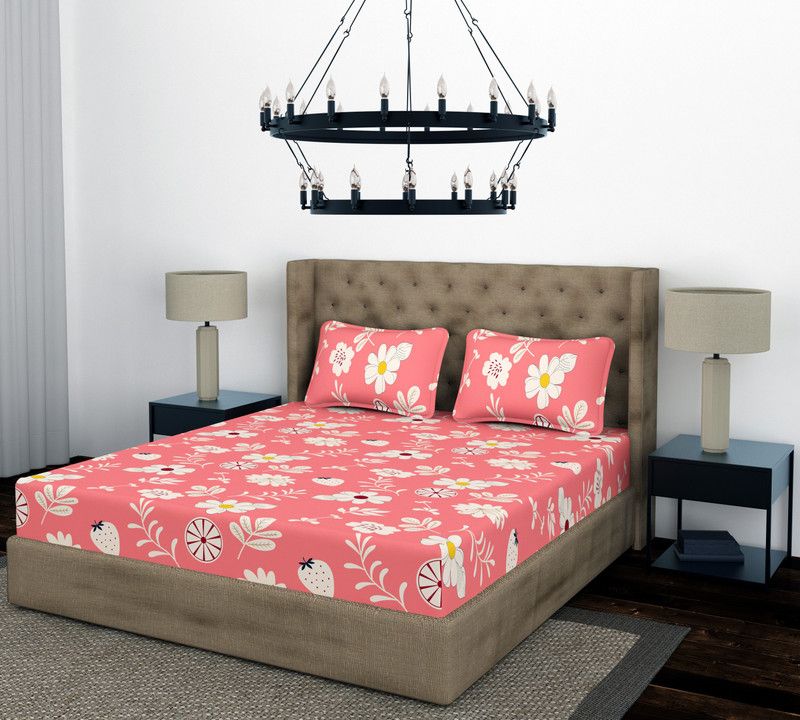 Optra 204 TC Microfiber Double Floral Flat Bedsheet  (Pack of 1, Orange)