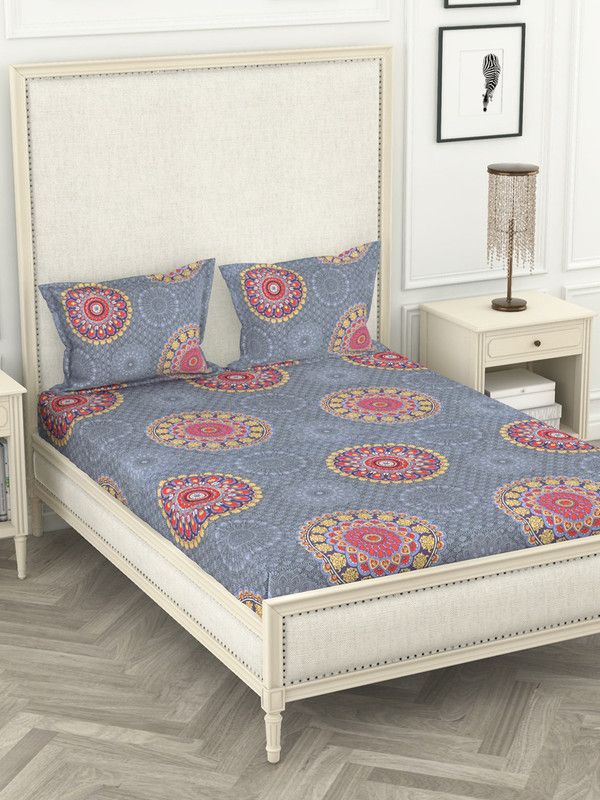 Bianca 210 TC Microfiber King Printed Flat Bedsheet  (Pack of 1, Grey)