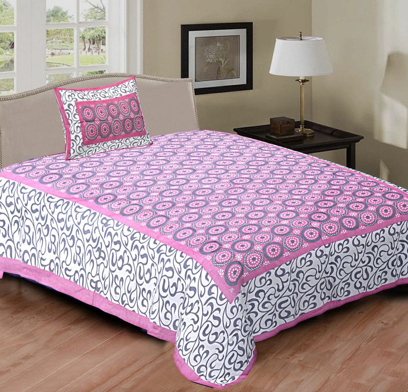 Fashion Cottage 144 TC Cotton Single Printed Flat Bedsheet  (Pack of 1, Pink)