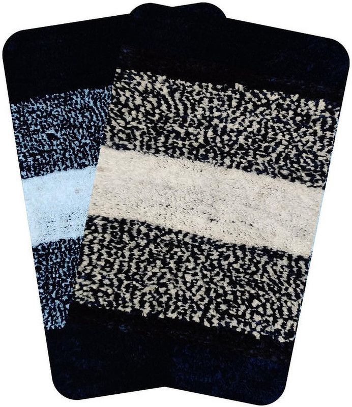 SRX Microfiber Door Mat  (blue&black, Medium, Pack of 2)