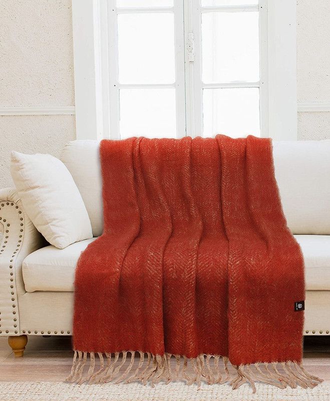 YOUNG ARC Solid Single Throw for AC Room  (Woollen Blend, Orange)
