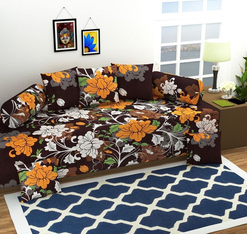 AEROHAVEN Polycotton Floral Diwan Set  (Brown)