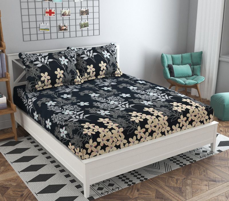 260 TC Polycotton Double 3D Printed Bedsheet  (Pack of 1, Blue)