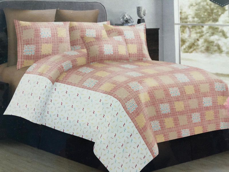 Caps 200 TC Cotton King Printed Flat Bedsheet  (Pack of 1, Pink)