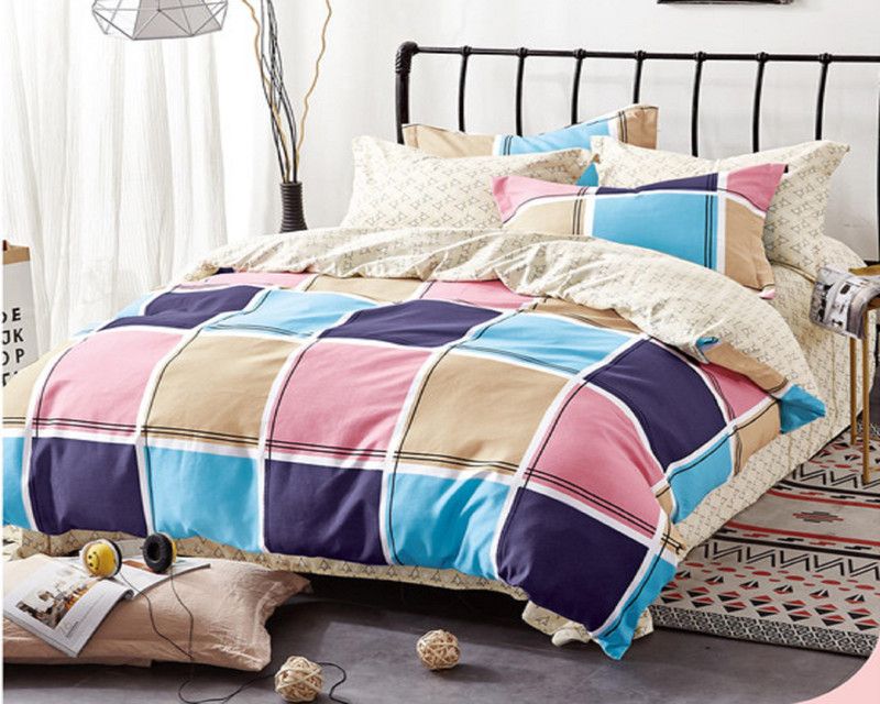 GIFTY 180 TC Cotton Queen Checkered Flat Bedsheet  (Pack of 1, Blue)