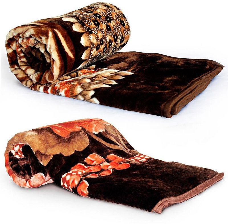 Indian Gift Emporium Floral Double Mink Blanket for Mild Winter  (Microfiber, Coffee Brown)