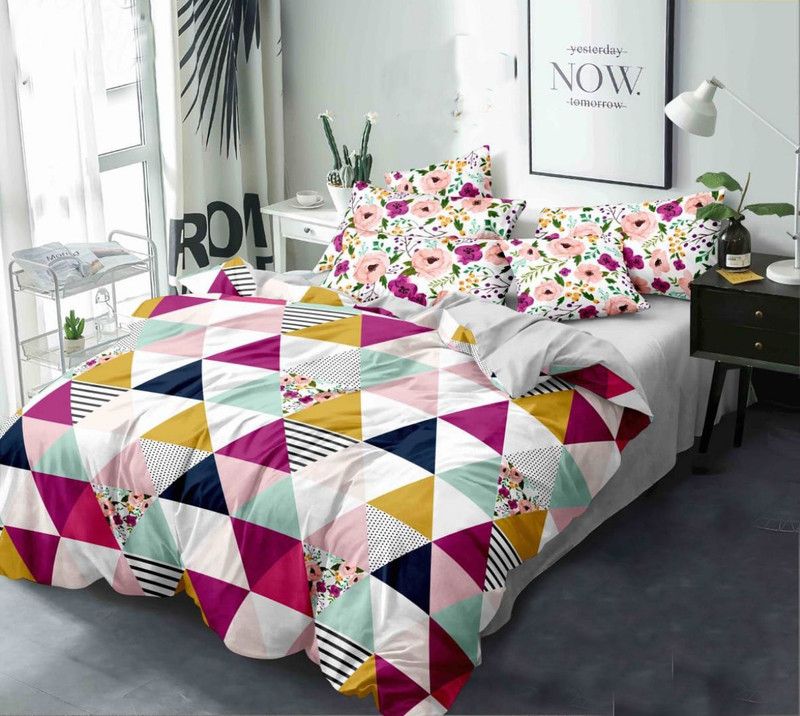 GOEL TEX FAB 120 TC Cotton Queen Printed Flat Bedsheet  (Pack of 1, White)