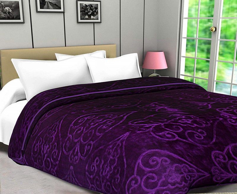 Swikon star Solid Double Mink Blanket for Heavy Winter  (Microfiber, Purple)