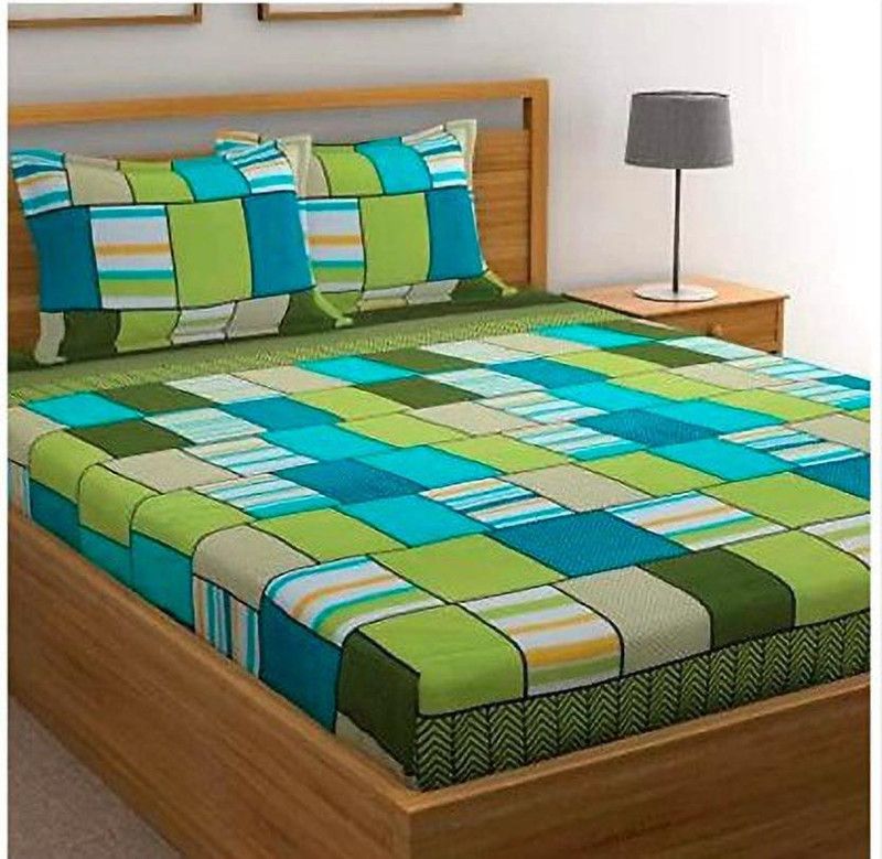 Microfiber Double 3D Printed Bedsheet  (Pack of 1, Green and indigo)