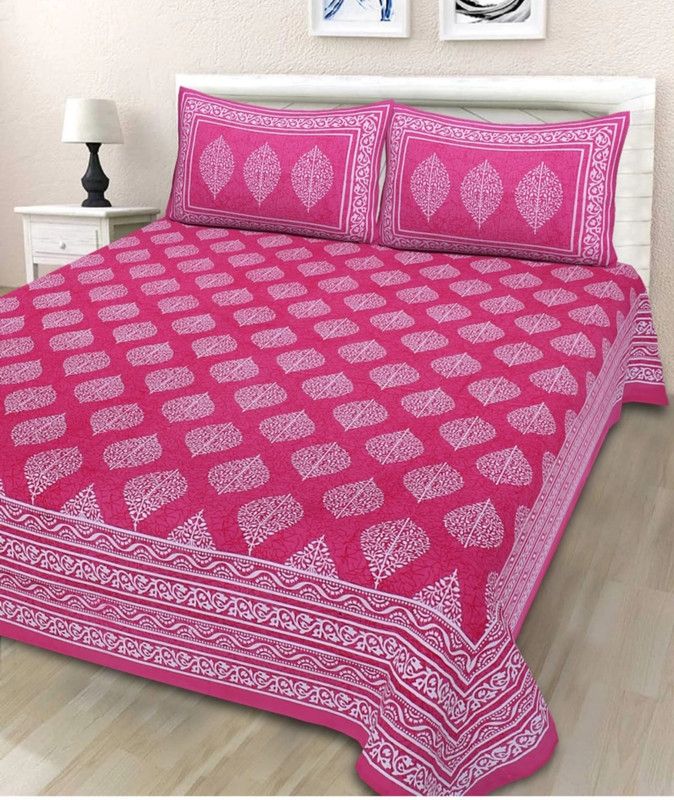 104 TC Cotton Double Jaipuri Prints Bedsheet  (Pack of 1, PINK)