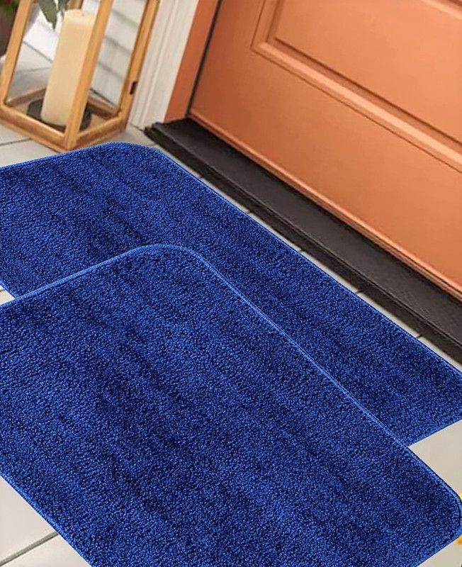 Brother Industries Cotton Floor Mat  (Blue, Medium, Pack of 2)
