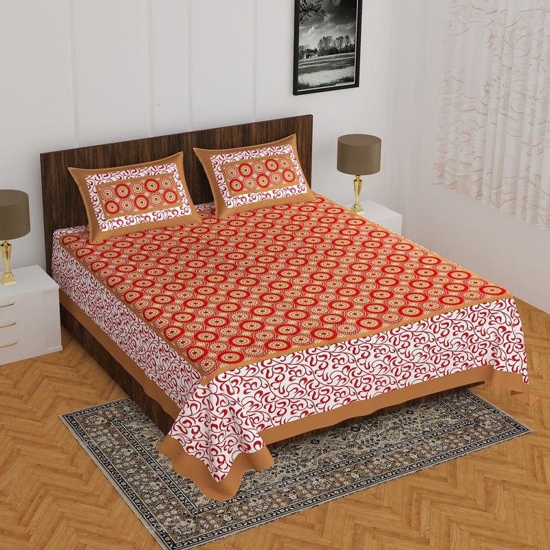 BADGUJAR 260 TC Cotton Double Printed Flat Bedsheet  (Pack of 1, Brown)