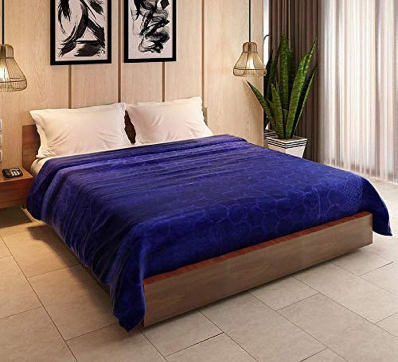 GAURALI CREATIONS Solid Double Mink Blanket for Heavy Winter  (Polyester, Dark Blue)