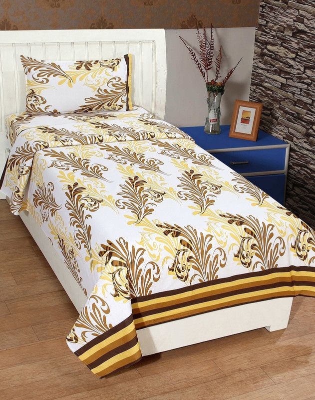 AAZEEM 180 TC Cotton Single Floral Flat Bedsheet  (Pack of 1, White)