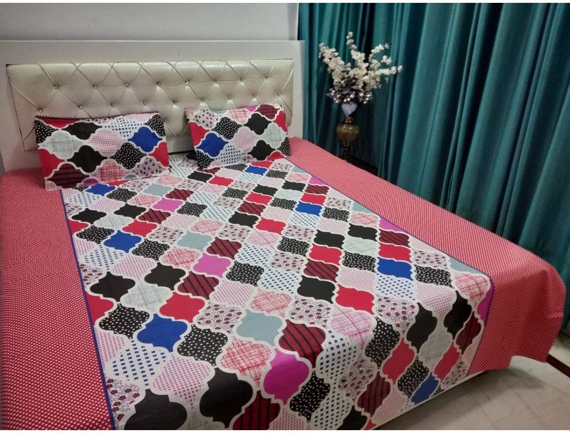 Belgium Furnishings 140 TC Cotton Double Printed Flat Bedsheet  (Pack of 1, Pink)