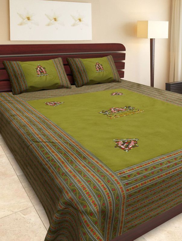 UNIQCHOICE 144 TC Cotton Double Embroidered Flat Bedsheet  (Pack of 1, Multicolor)