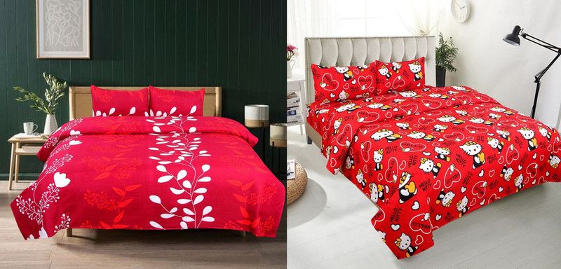 160 TC Polycotton Double 3D Printed Bedsheet  (Pack of 2, Multicolor)