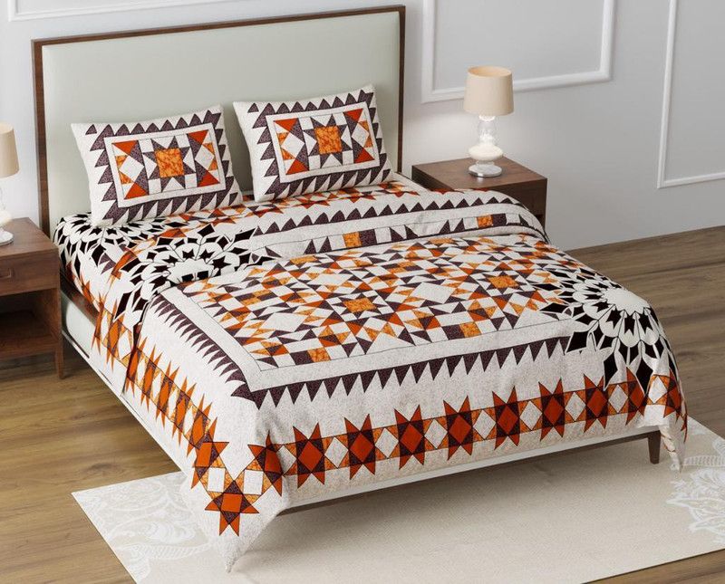 Gryffin Castle Reversible Cotton Double Bed Spread  (Orange)