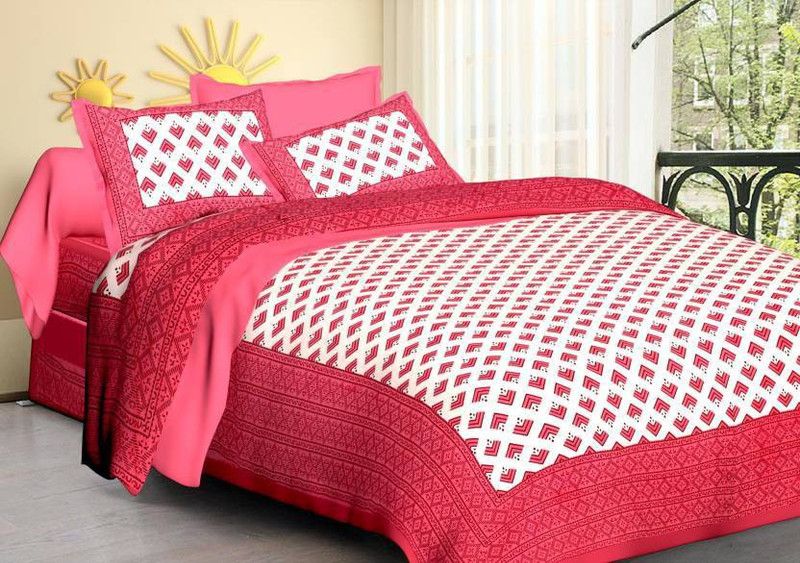 BHOOMI TEXTILES 144 TC Cotton King Checkered Flat Bedsheet  (Pack of 1, Pinkk)