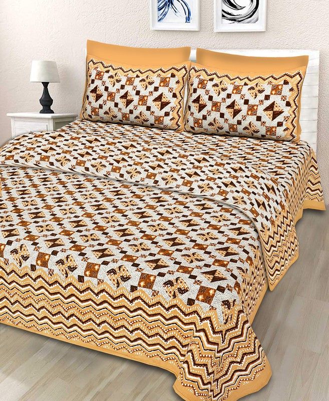 aachu homes 250 TC Cotton King Jaipuri Prints Flat Bedsheet  (Pack of 1, Brown)