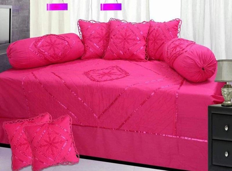 ANextstep Cotton Embroidered Diwan Set  (Pink)