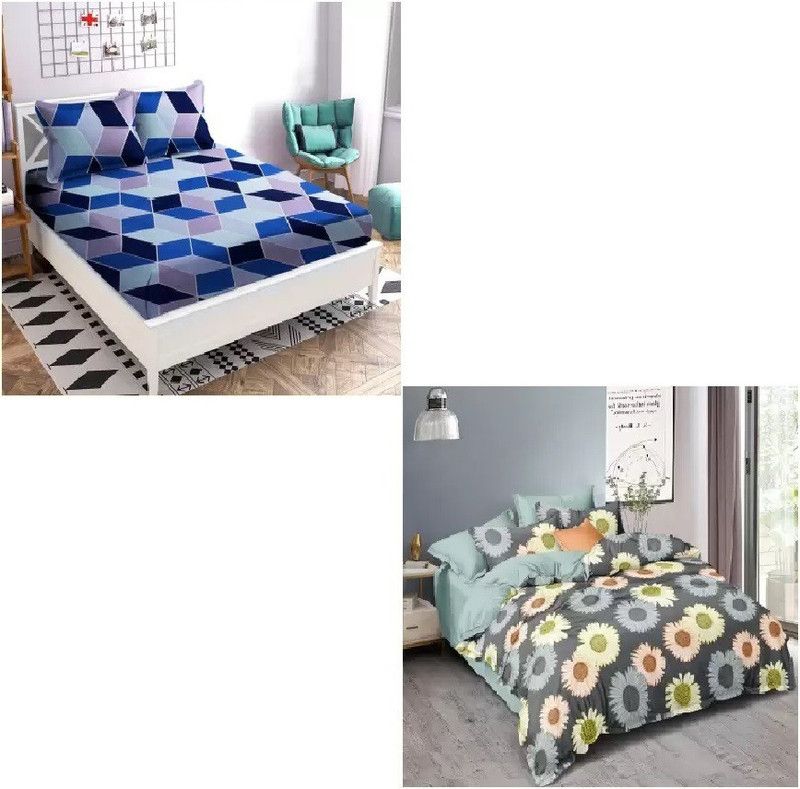 Home Readiness 180 TC Cotton Double Floral Flat Bedsheet  (Pack of 2, Multicolor)