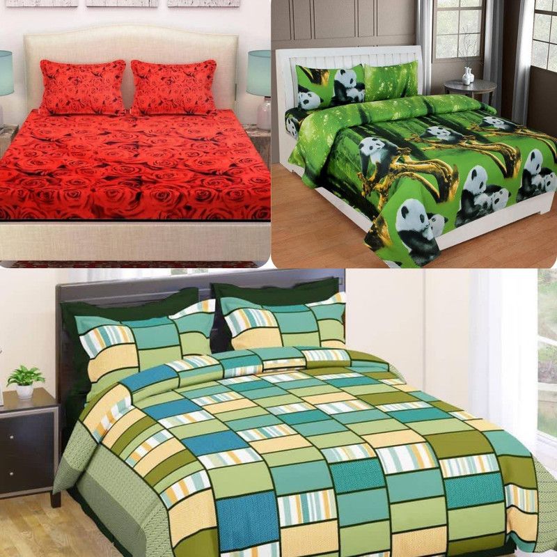 Glowandgo 180 TC Cotton Double Floral Flat Bedsheet  (Pack of 3, Multicolor)