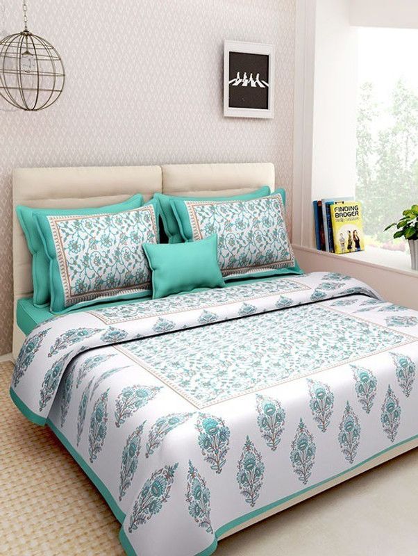 Equation 144 TC Cotton Double Jaipuri Prints Flat Bedsheet  (Pack of 1, Multicolor)