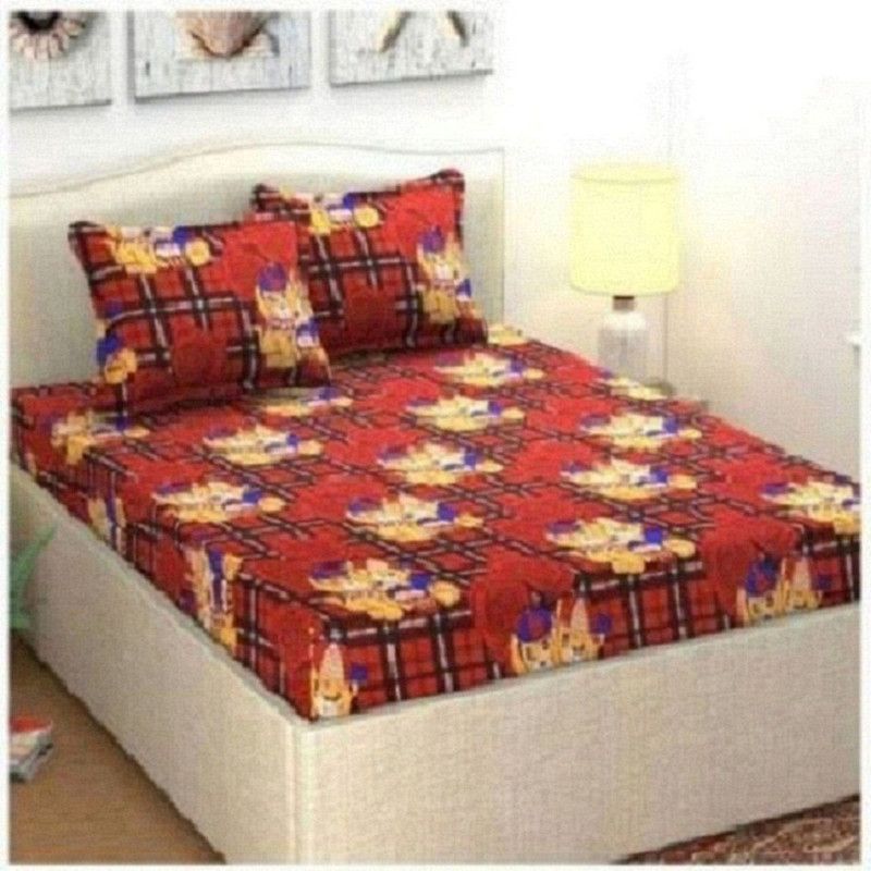 COTTON VILLAS 200 TC Cotton Double Cartoon Flat Bedsheet  (Pack of 1, Maroon)