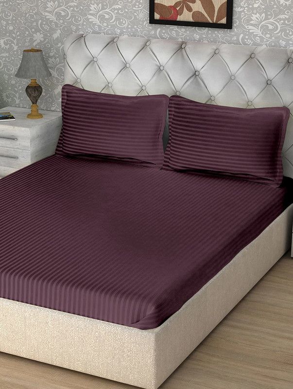 Nivasam 210 TC Cotton King Striped Flat Bedsheet  (Pack of 1, Wine)