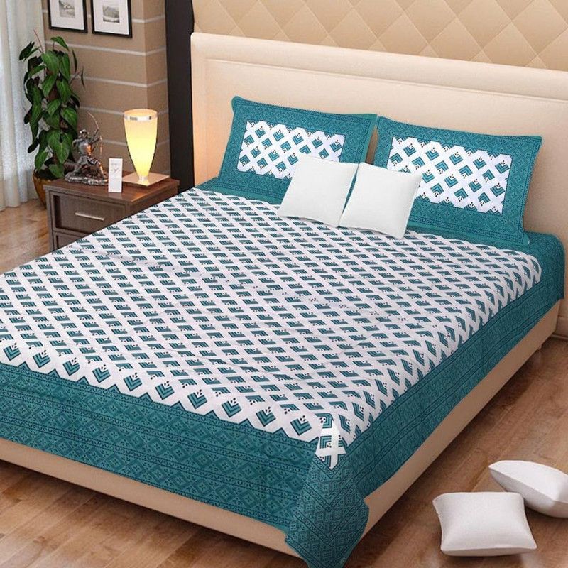 UNIQCHOICE 120 TC Cotton King Printed Flat Bedsheet  (Pack of 1, Sea Green)